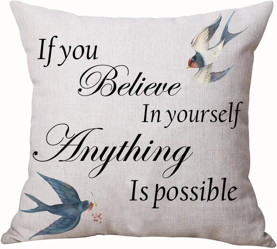 ASTIHN Inspirational Motto If You Believe in Yourself Anything is Possible Cotton Linen Throw Pillow Cover Cushion Case Home Office Decorative Square 18 X 18 inches