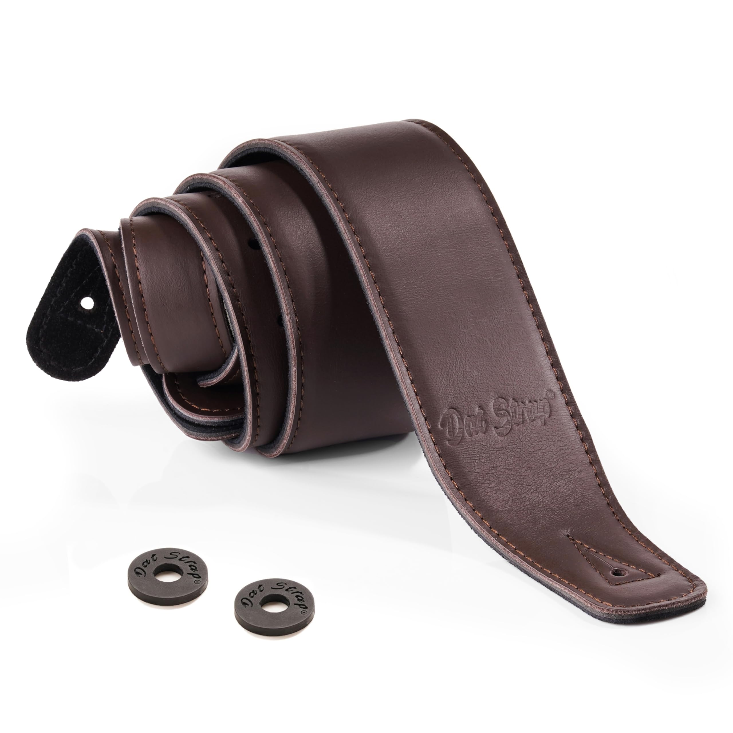 Dat Strap Dark Brown Leather Guitar Strap 100% Handmade Adjustable Real Leather | Padded Layer for Comfort | Extra Long | for Electric, Acoustic, Bass and Classical Guitar