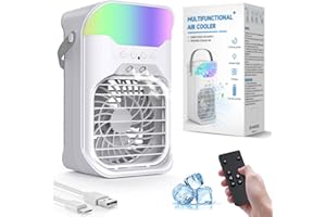 Homesprit Portable Air Conditioner, Evaporative Air Cooler with 1-6H Timer, Remote, Colorful Light, 1500ML Water Tank, 2 Mist