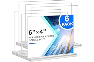 DUNGU Acrylic Sign Holder 6x4,6 Pack Clear Sign Holder Double Sided Table Menu Horizontal Desktop Display Stand Paper Flyer Holder Tabletop Sign Holder Suitable for Restaurants, Office, Store, Hotels