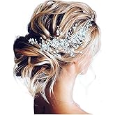 Unicra Bride Flower Wedding Hair Vine Crystal Bridal Piece Rhinestone Party Accessories Leaf Jewelry Bead Headpiece for Women and Girls