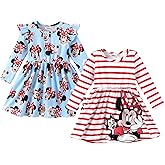 Disney Frozen Elsa Stitch Princess Minnie Mouse Toddler Girl Dresses 2 Pack Ruffle Long Sleeve Dress Set (3 Months - 6 Years)