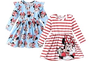 Disney Frozen Elsa Stitch Princess Minnie Mouse Toddler Girl Dresses 2 Pack Ruffle Long Sleeve Dress Set (3 Months - 6 Years)