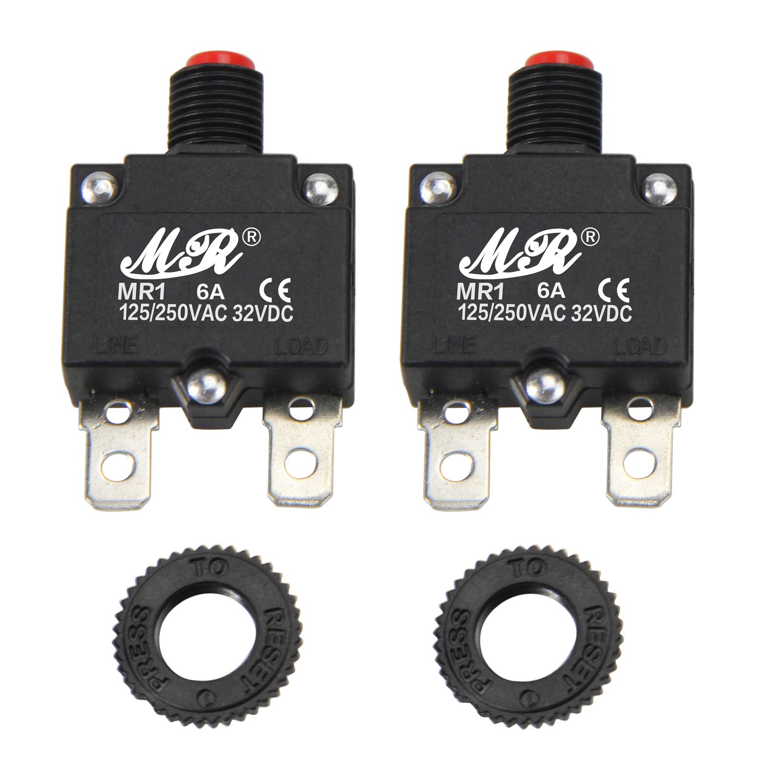 RKURCK 6 Amps Thermal Circuit Breakers 125/250V AC 32V DC Push Button Manual Reset Overload Protector Switch 6A 2 Pcs