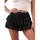 FEOYA Women Y2K Lace Skirt Sexy Ruffle Mini Skirt Flowy Short Skirts High Waisted Layered Skorts Lace Slip Skirts XS-XL