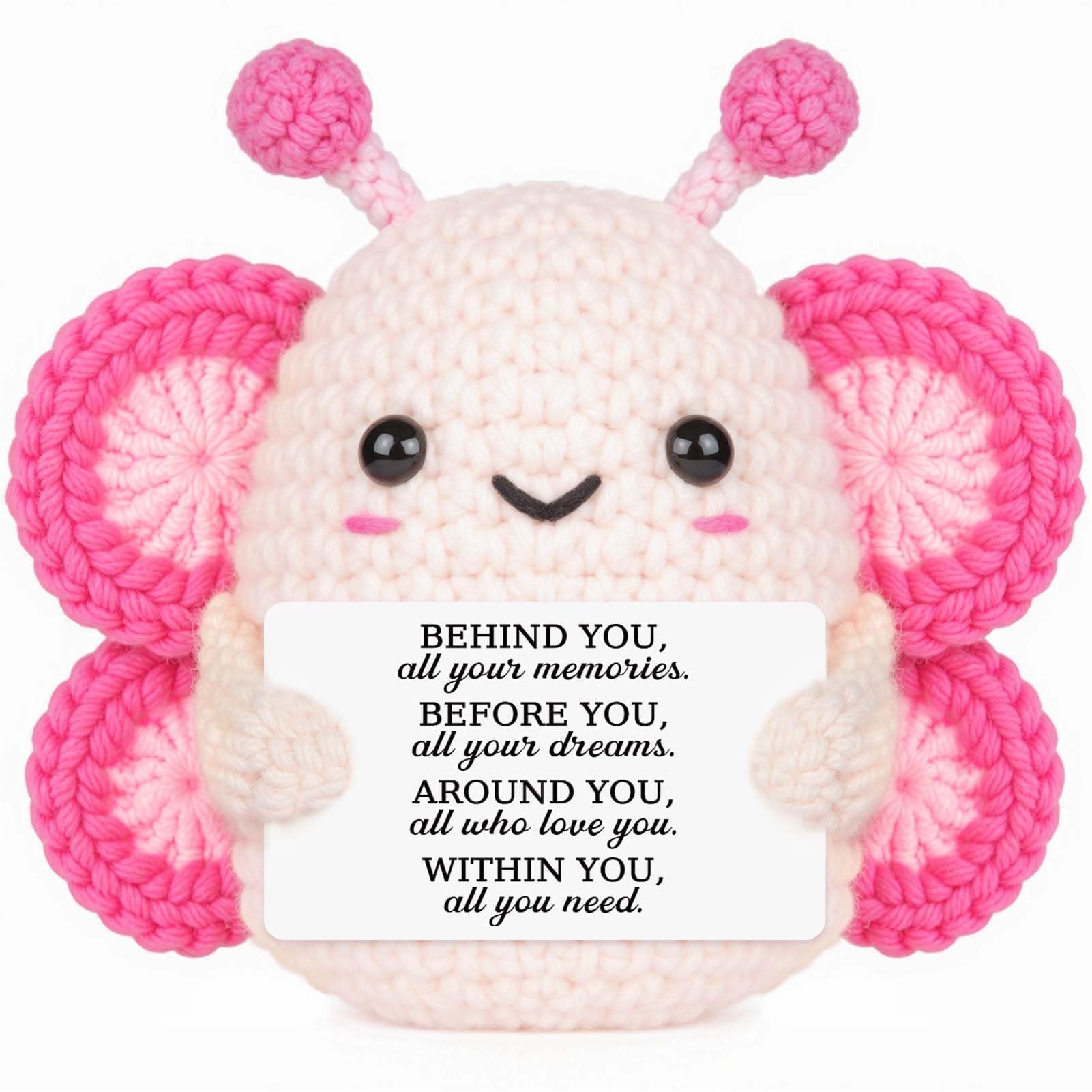 CheriGift Graduation Gifts for Her Him, Handmade Emotional Support Butterfly Gifts - Mini Positive Crochet Doll with Uplifting Card, Inspirational Birthday Gift for for Her Women
