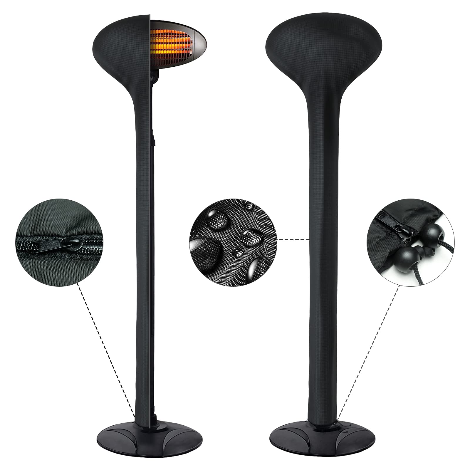 Electric Patio Heater Cover Waterproof, Electric Outdoor Heater Covers 500D Windproof Anti-tear Oxford Cloth with Zipper and Adjustable Drawstring、180CM×65CM