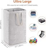 Lifewit 80L Collapsible Laundry Basket Hamper with Extended Handles Grey view 4
