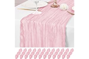 LUMAYCENS 12 Pack Pink Table Runner 10Ft Cheesecloth Table Runner Rustic Gauze Table Runner Romantic Long Sheer Fabric Cheese Cloth Table Runner for Wedding Party Bridal Baby Shower