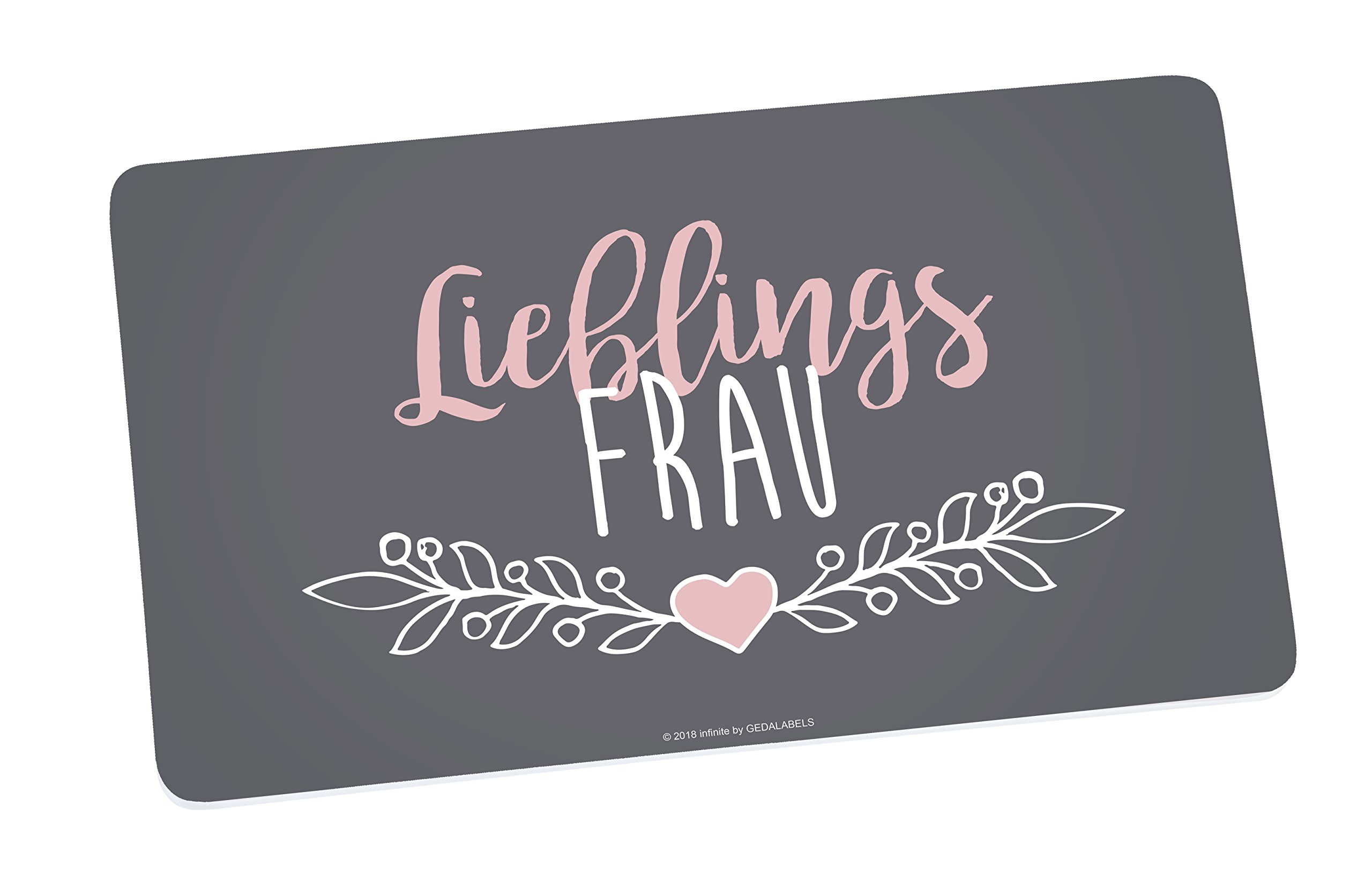infinite by GEDA LABELS (INFKH) Board Favourite Wife 5X14, 5 cm Melamine Breakfast Board 23.5 x 14 x 0.5 cm, Grey/Pink