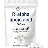 R Alpha Lipoic Acid 600mg with Coconut Oil, 120 Softgels | Highly Bioavailable Active Form | ALA Supplement for Antioxidants, Nerve, Heart, & Liver Support | Non-GMO, Gluten Free, No Soy