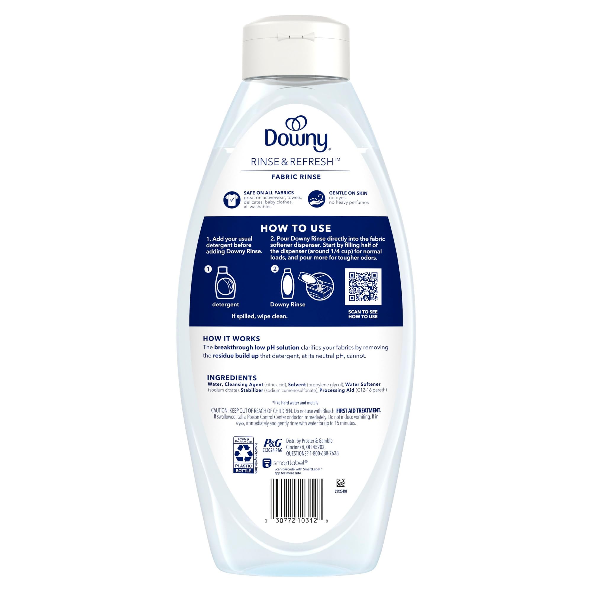 Downy Rinse & Refresh Free & Gentle Laundry Odor Remover and Fabric Softener, Fragrance Free, 48 fl oz, No Dyes or Heavy Perfumes
