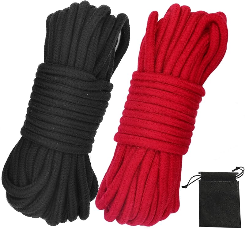 picoggo 10m Cotton Rope 8mm Thick Macrame Cord, 2 Pack Black & Red