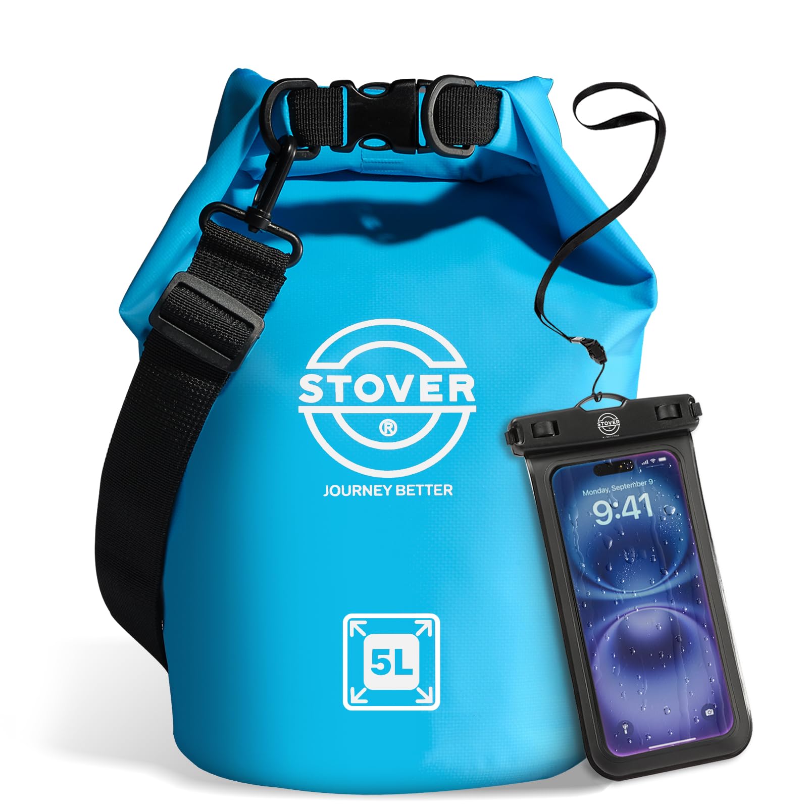 Photo 1 of STOVER 5/10/25/30/40/55L Waterproof Dry Bag, Small Lightweight Roll Top Dry Bag Backpack w/Waterproof Phone Case, Kayaking, Travel, Hiking, Fishing, Tubing, Camping, the Beach, Men/Women (Blue)
