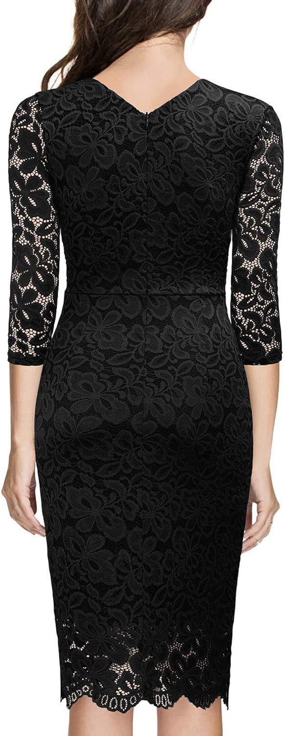 Miusol Women's Retro Deep-V Neck Ruffles Floral Lace Evening Pencil Dress: Clothing