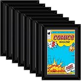 Geetery 8 Pack Comic Book Frame UV Protection Display, Black (black Mat) | Magazine Picture Display, Fit Current up to 6 3/4" x 10 1/4", Wall or Tabletop Display, with Spring Clip Installed Hanger
