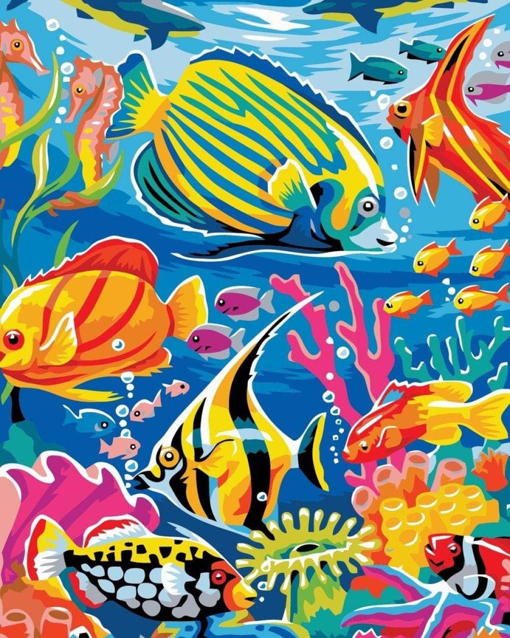 Zhonchng DIY Oil Painting by Numbers, Paint by Number Kits - Marine Fish 16 * 20 Inches Digital Oil Painting Canvas Wall Art Artwork Decor Gifts-Without Frame
