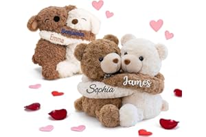 UIDMEN Personalized Hugging Teddy Bears, 2 Stuffed Bear or Puppy Plush Toy, Custom Embroidered Name, Romantic Gift for Couple