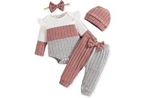 Mioglrie Newborn Baby Girl Clothes Infant Fall Outfits Color Block Pants Set Baby Clothes for Girls 0 3 6 9 12 18 Months