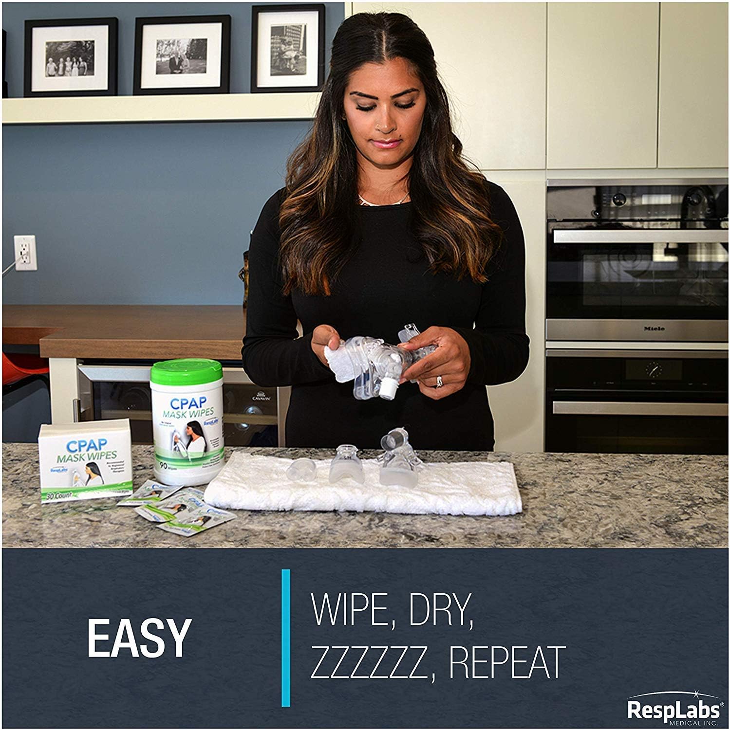 RespLabs CPAP Mask Wipes, 110 Pack Bottle - Unscented and Lint-free
