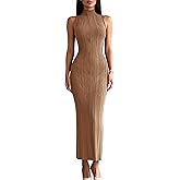 Mettclasi Women's Spring Fall Mock Neck Sleeveless Knit Maxi Dress Elegant Sexy Ribbed Slim Fit Bodycon Party Sweater Dress