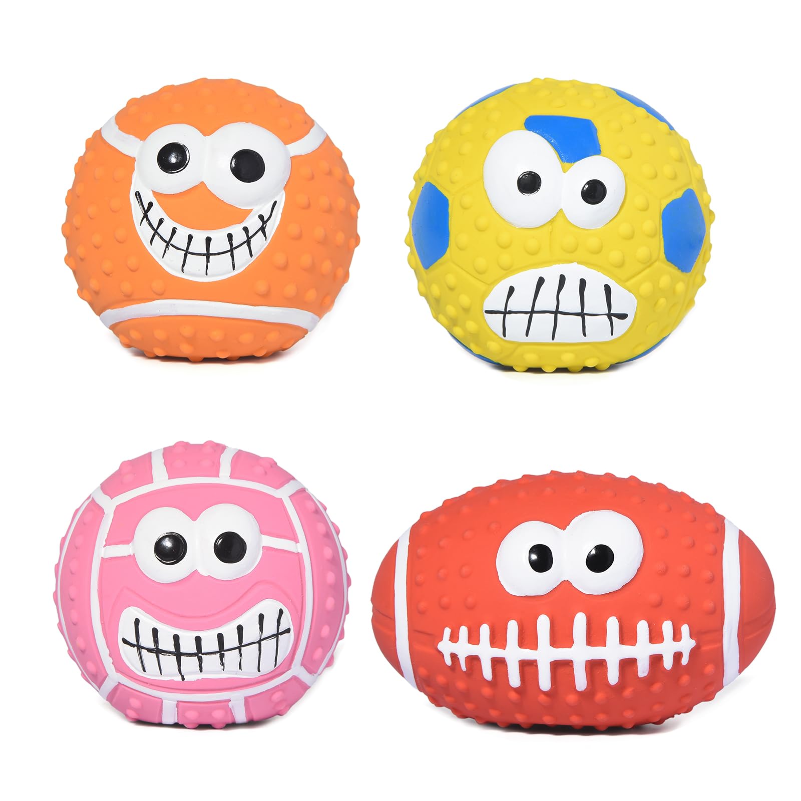 TONGKTAI Dog Toys Squeaky, [4 Pack] Latex Rubber Puppy Interactive Play Toy, 2.7'' Soft Bouncy Fetch Balls for Medium Small Pets