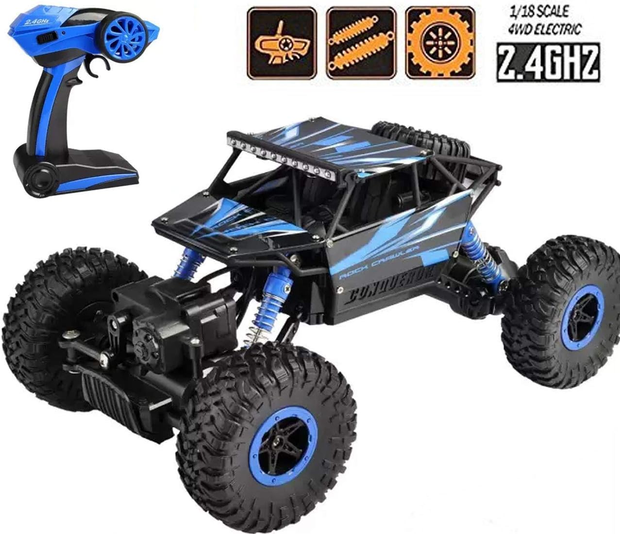 Bdmp Monster Truck 1:18 Rechargeable 4Wd Rally Car Rock Crawler R/C Remote Control Monster Truck Car for Kids.