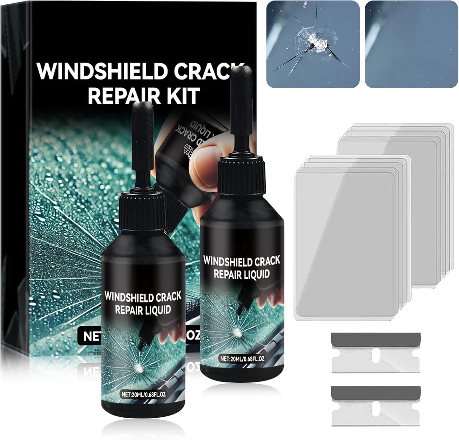 Photo 1 of ***USED**2PCS Windshield Crack Repair Kit,2025 New Glass Cracks Gone Repair Kit,Windshield Crack Repair Car Window Windshield Repair Kit,Glass Repair Fluid for Fixing Chips and Star Shaped Crack