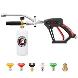 Tool Daily Short Pressure Washer Gun with Foam Cannon, Dual Connector Accessory, 1/4 Inch Quick Connect, 5 Spray Nozzle Tips, 1 Liter