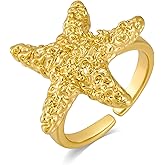 WOWORAMA Gold Conch Shell Starfish Rings for Women Chunky Adjustable Open Rings Gold Ocean Statement Rings Seashell Sea Star Rings Stackable Band Rings Summer Jewelry