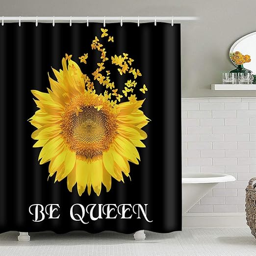 Amazon Com Earvo Sunflower Butterflies Shower Curtain For Bathroom Decor Be Queen Black And Yellow Bath Accessories With Hooks Waterproof Polyester 72x72 Inches Ylllea374 Kitchen Dining