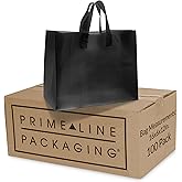 Prime Line Packaging Plastic Shopping Bags, Frosted Gift Bags with Handles for Small Business, Black Totes, Merchandise, Retail, Boutiques, Bulk, 16x6x12, 100 Pack