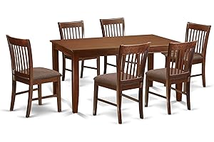 East West Furniture DUNO7-MAH-C Dudley 7 Piece Set Consist of a Rectangle Kitchen Table and 6 Linen Fabric Upholstered Dining Chairs, 36x60 Inch, Mahogany