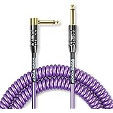M MAKA Premium Guitar Coil Cable 30 Feet, Instrument Coiled Curly Cord for Guitar Bass, 1/4 inch Right Angle to Straight, Purple