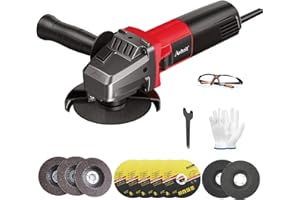 Avhrit Angle Grinder,10 Amp 4-1/2 inch Corded Angle Grinder Tools,11000 RPM Metal Grinder with 5 Cutting/3 Grinding/2 Flap Discs,Small Angle Grinder Tool for Cutting, Grinding, Polishing (Red)