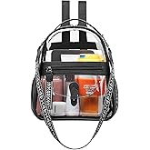 FADEON Clear Small Backpack Purse for Women, Designer Transparent Shoulder Handbag, PVC Mini Clear Bag for Stadium Approved