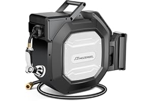130 ft x 1/2" HOZEREEL Heavy Duty Retractable Garden Hose Reel, Garden Hose Reels Outdoor Organizer- Self Retracting Wall Mount Hose Reel Automatic Recoil Storage, Any Length Lock, 10 Pattern Nozzle