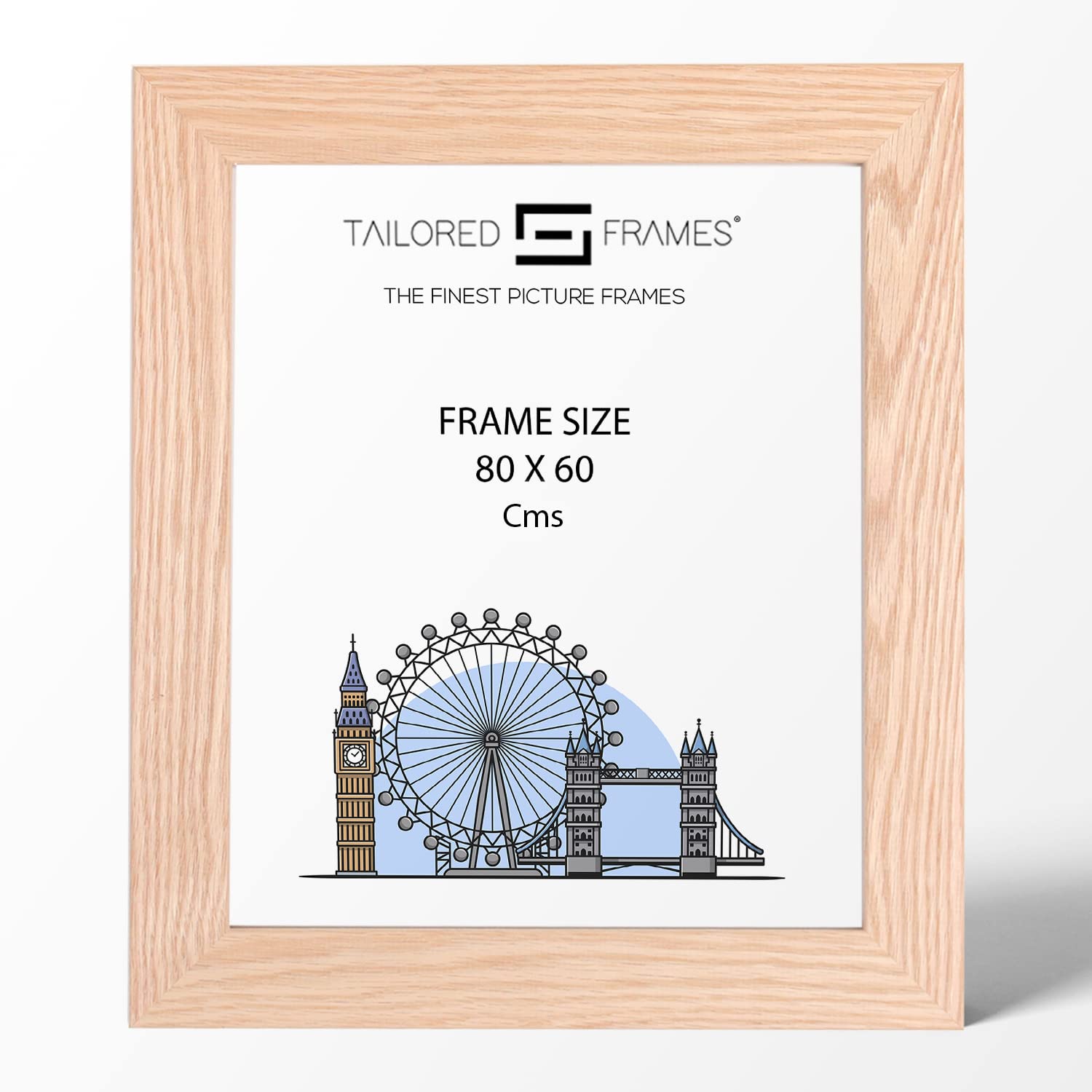 Tailored Frames Natural Oak Wood 80 x 60cm Single Picture Frames | Wall Hanging Type | Photo Frame Without Mount