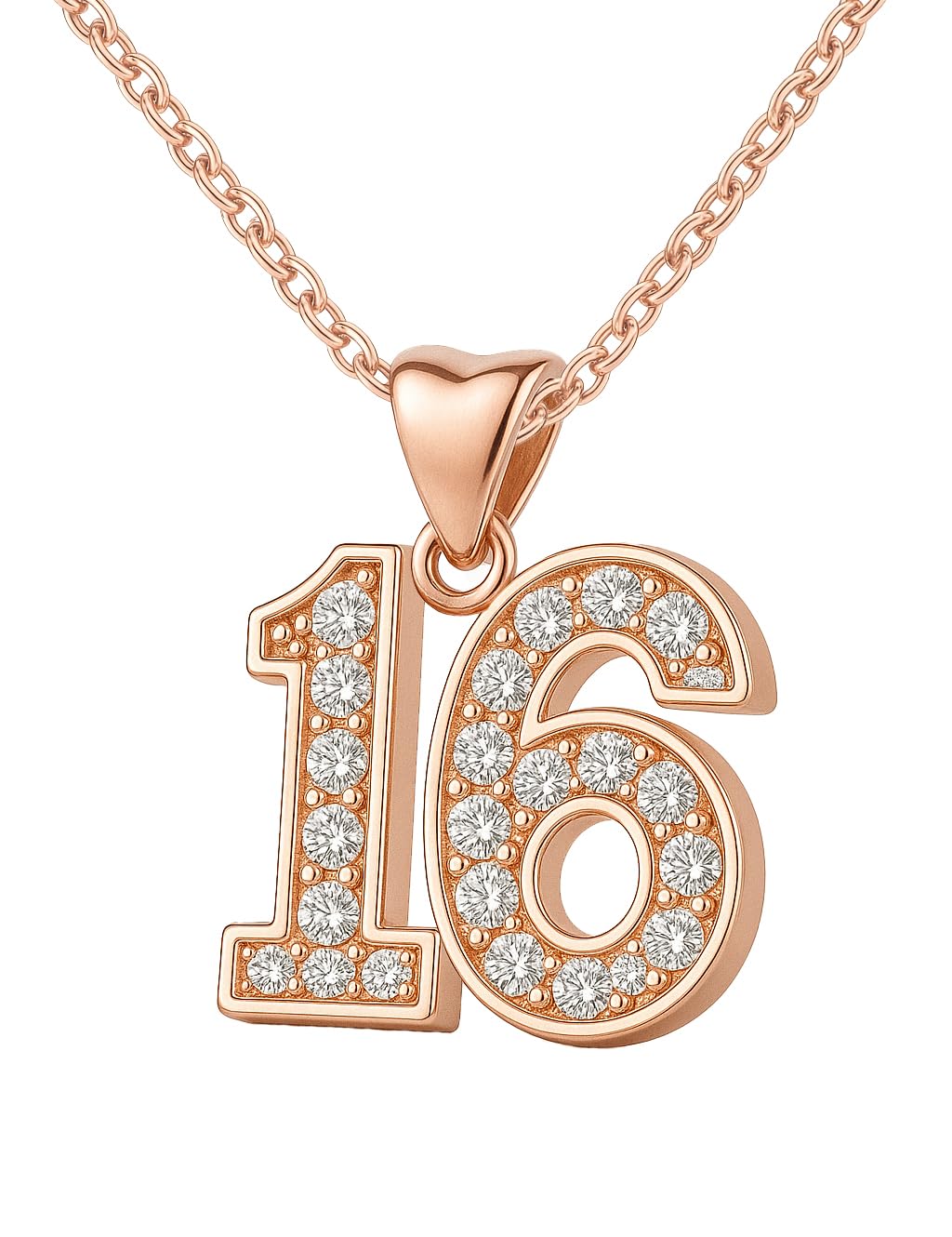Charmbar 16th Necklace Pendant & Chain Rose Gold Elegantly plated over 925 Sterling Silver and decorated with Sparkling Clear Crystals Sweet 16 Birthday Women Her Girls - Gift box