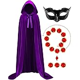 Women's Halloween Cosplay Costume, Purple Cloak and Waist Belt Mask Purple Hooded Cape Cosplay Costumes Props Set
