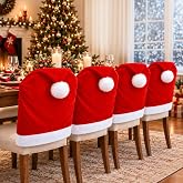 RJVW Christmas Chair Covers of 4, Thicken Santa Hat Dining Room Stool Cover | Soft Xmas Kitchen Chair Covers, Christmas Home Decor for Xmas Indoor Home Holiday Party Decorations.