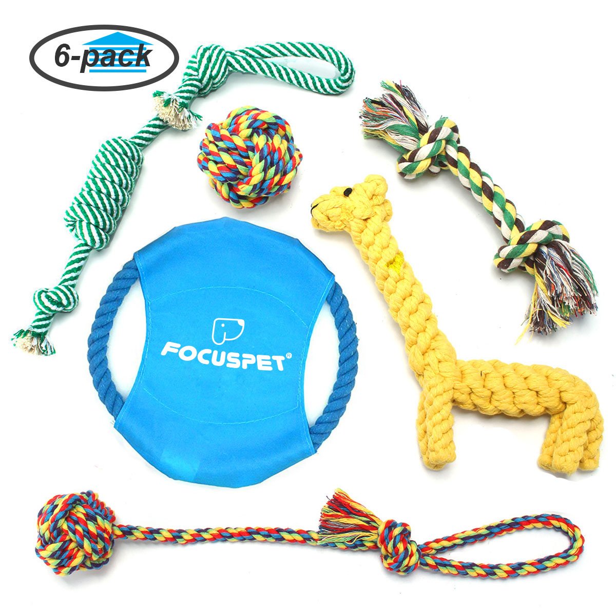 Focuspet Juguetes para Perros Juguetes de Cuerda de 6 Piezas para Perros, Dientes, Entrenamiento IQ para Perros pequeños y medianos