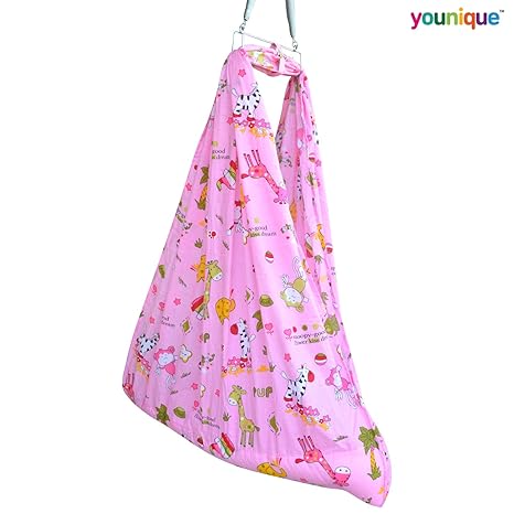 Younique Baby Cradle/Baby Jhula Swing/Baby Bed/Baby Bedding Set with Mosquito Net and Spring Set (0-18 Months Baby) (Pink Colour)