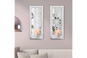 Large Size Wood Wall Sconce Candle Holder Set 2, Rustic Wall-Mount Candle Holders, Farmhouse Hanging Wall Décor, Carved Wood 