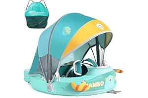 V CONVEY Mambobaby Float with Canopy & Portable Backpack Skin-friendly Baby Swim Float with Tail Waterproof Non-Inflatable Mambo Float Smart Swim Trainer Soft Solid Infant Pool Float 3-24 months Baby Swim Ring