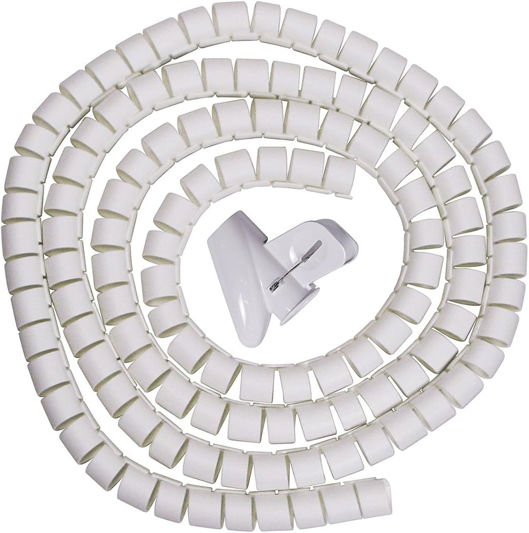 sourcing map 15mm Flexible Cable Organizer Spiral Tube Cable Wire Wrap Computer Manage Cord White 1.5 Meters Length with Clip