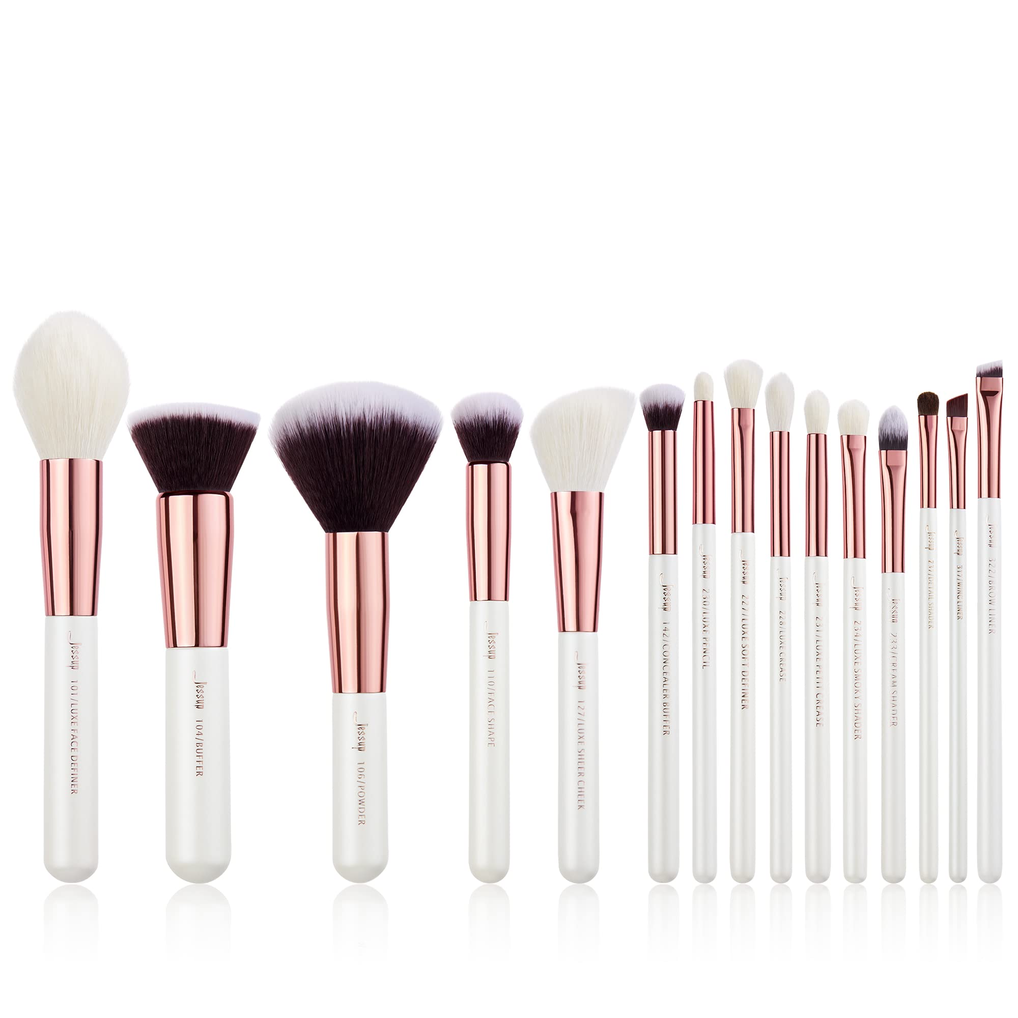 Jessup 15Pcs Professional Foundation Makeup Brushes Set Make up Brush Tools kit Powder Definer Shader Liner Pearl White/Rose Gold T220