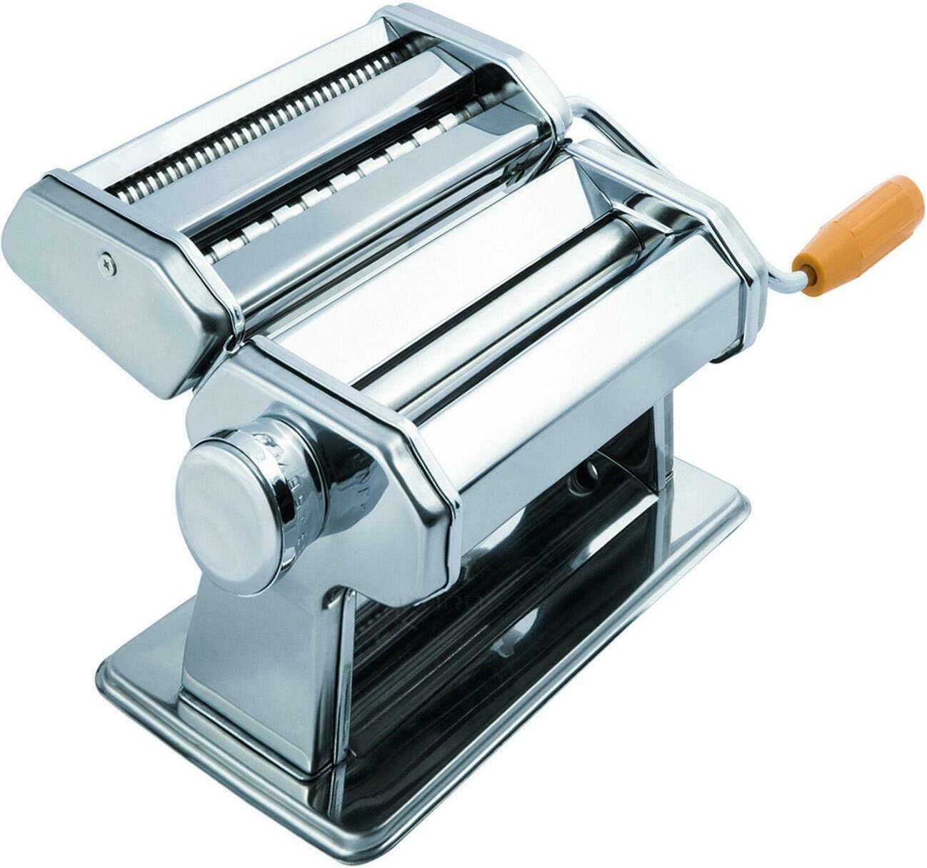 vivaBKK Stainless Steel Pasta Maker Hand-Cranked Pasta Roller 5 in 1 Maker Adjustable Thickness Lasagna Spaghetti Fettuccine Kitchen Tool Silver