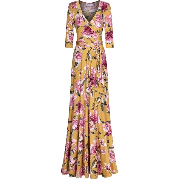 bon rosy maxi dress Bon Rosy Women's 3/4 Sleeve V-Neck Solid Maxi Wrap Dress Navy S at Amazon Women's Clothing store