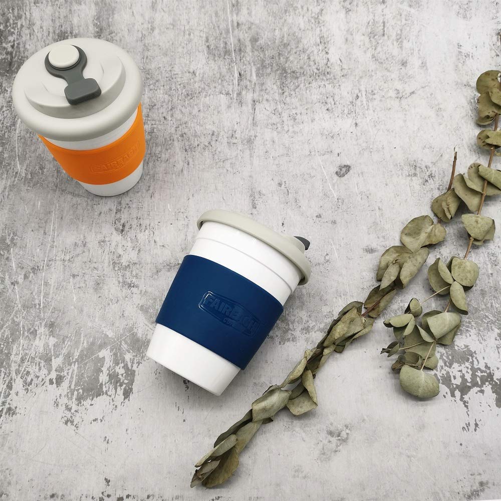 Reusable Coffee Cup with Lid 12oz / 340ml, Faireach Eco Coffee Travel Mug with Non-Slip Sleeve, Takeaway Coffee Tumbler, BPA Free, Dishwasher & Microwave Safe, Navy Blue